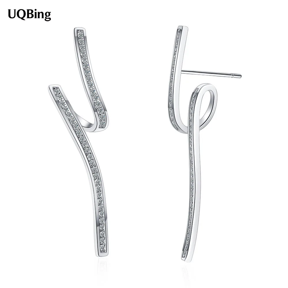 Серьги-гвоздики геометрической формы, серебряные, с цветными кристаллами, в форме волны, свадебные модные украшения, аксессуары