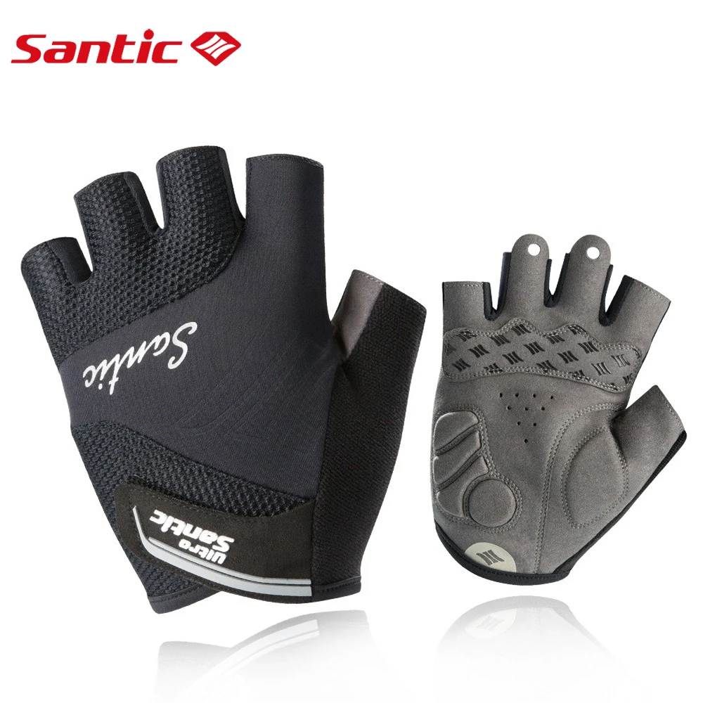 Santic Men's Cycling Gloves Half Finger MTB Bike Mittens Anti-pilling Shockproof Cushion Padded Bicycle Gloves Sport Accessories