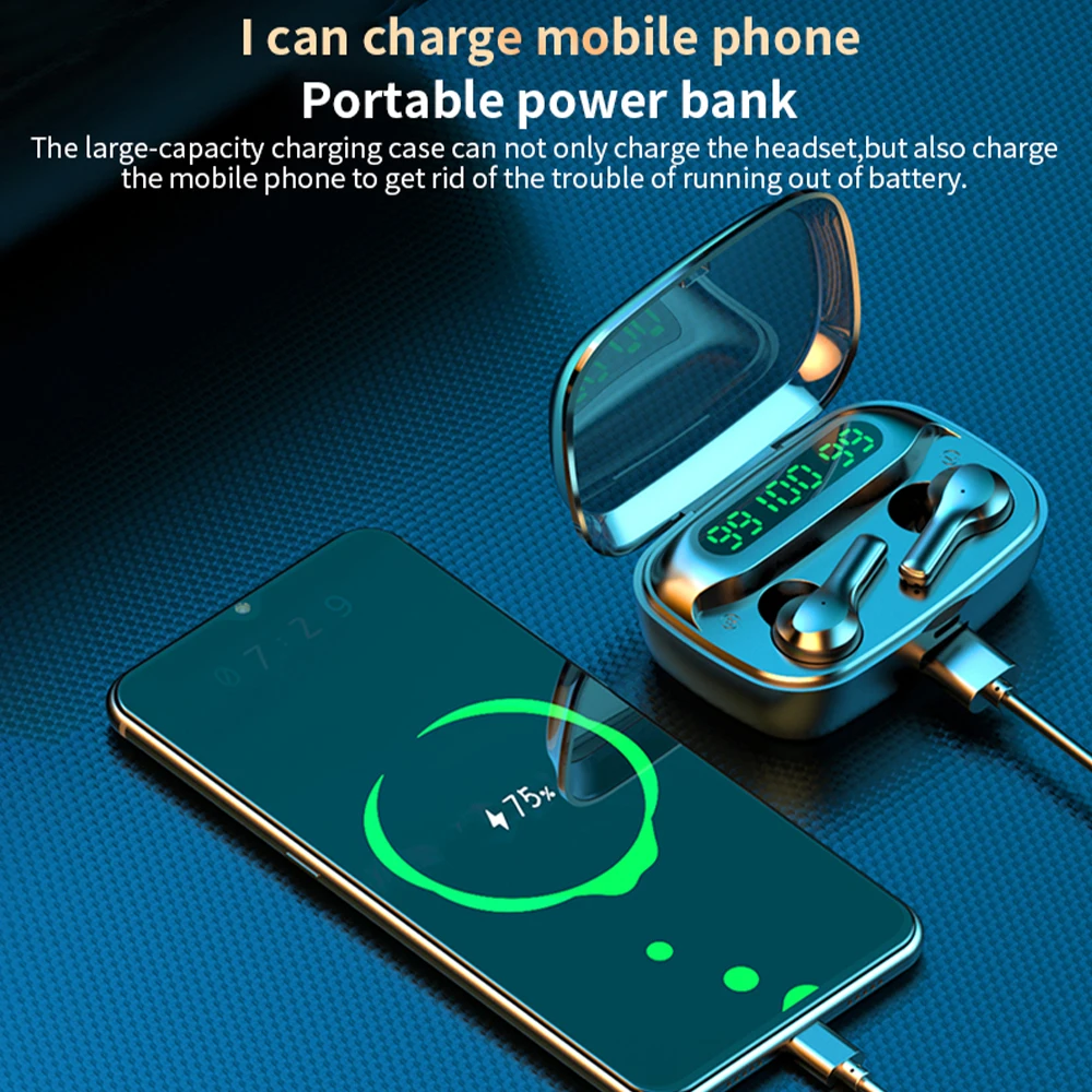 Беспроводной Bluetooth гарнитура 2000 мА/ч наушники вкладыши TWS с со светодиодной