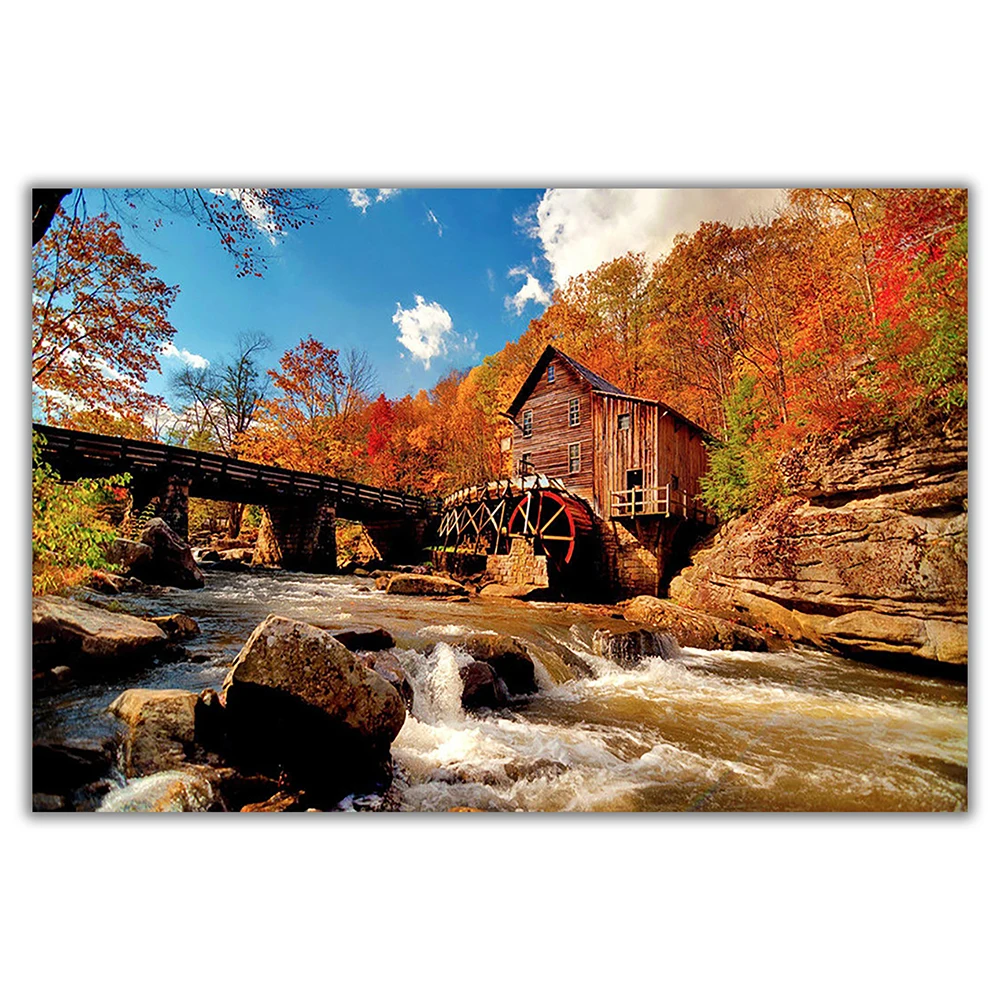 Шелковая ткань SP019 настенный плакат осень старый гриб мельница искусство