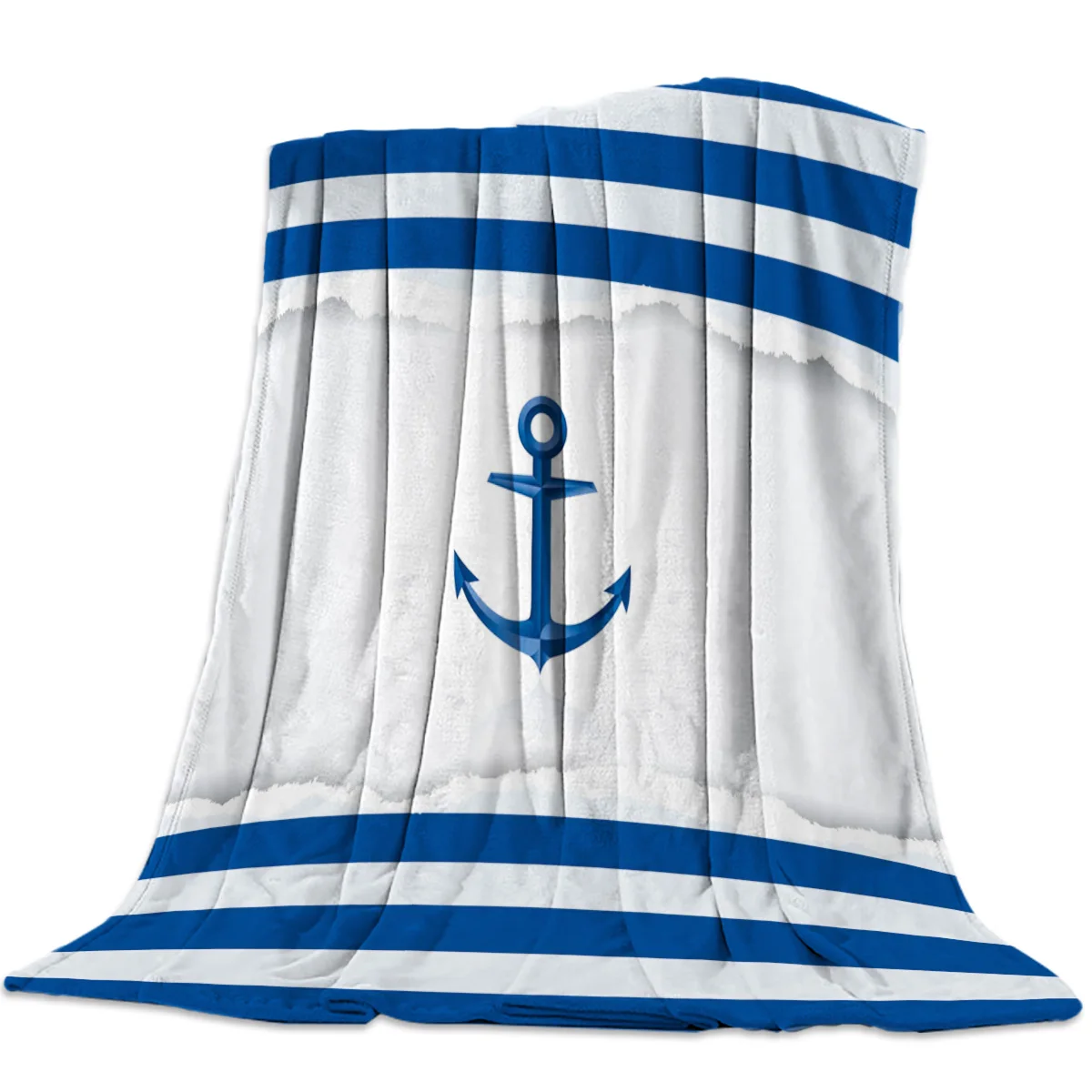

Anchor Blue White Lines Throw Blanket Portable Soft Sofa Blanket Warm Microfiber Flannel Blankets for Beds
