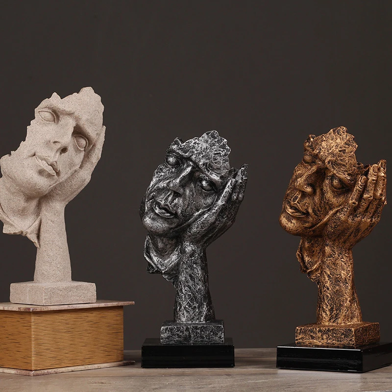 

Modern Abstract Silence Is Gold Statue Living Room Office Ornaments Resin Sculpture Crafts for Home Decor Figurine Accessories