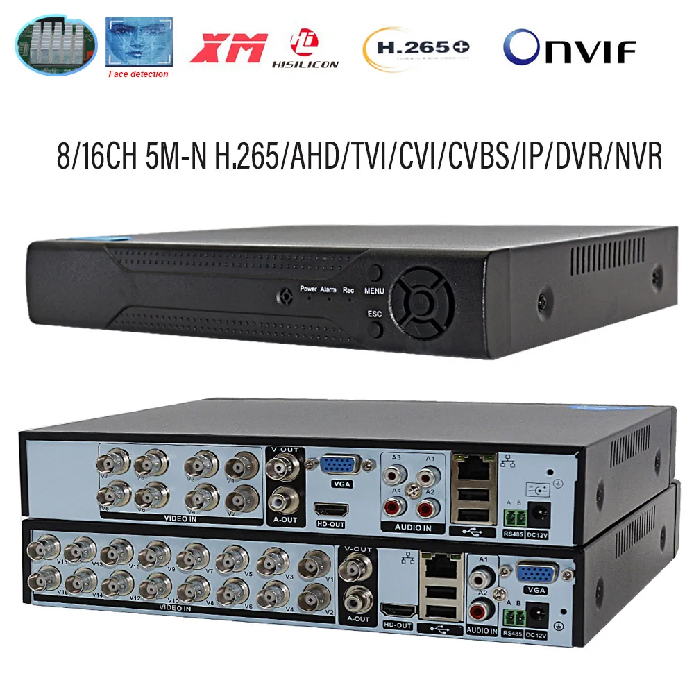 Видеорегистратор 6 в 1 AHD DVR Xmeye 8 каналов 16 5M N с функцией распознавания лица TVI CVI CVBS