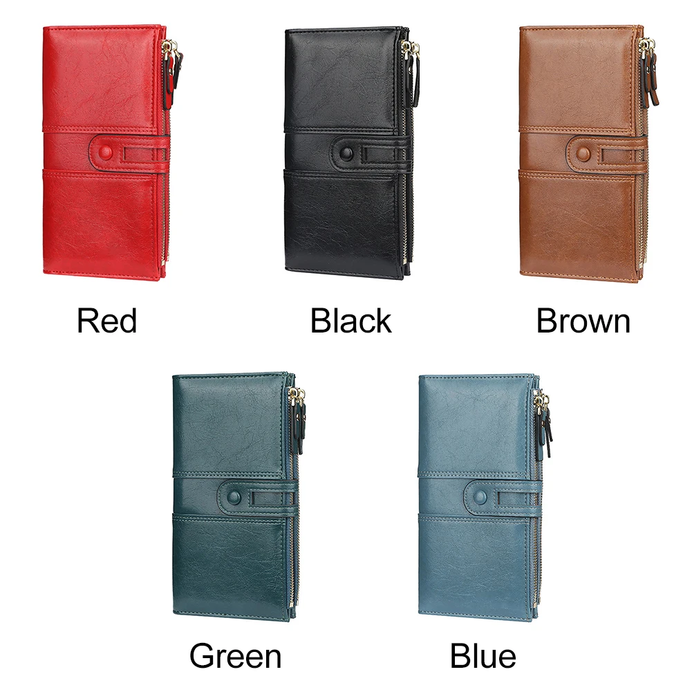 

PU Leather Elegant Handbag Long Purse Classic Fashion Zipper Card Holder Solid Money Gift Cellphone Bi Fold Women Wallet