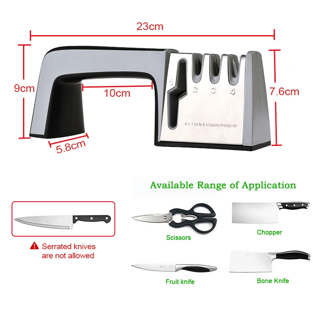 

Knife Sharpener 4 in 1 Professional Kitchen Sharpening Stone Grinder Knives Whetstone Tungsten Stainless Steel Sharpener Tool