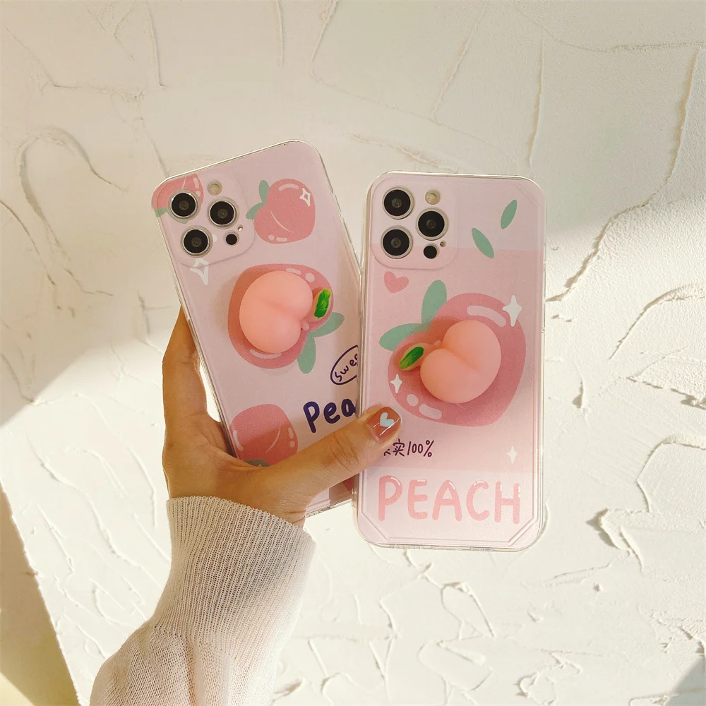

Relive Stress Phone Case For IPhone 12 11 Pro Max X Xr Xs Max 7 8 Plus Funny Cute Squishy Peach Reduce Pressure Back Cover Gift