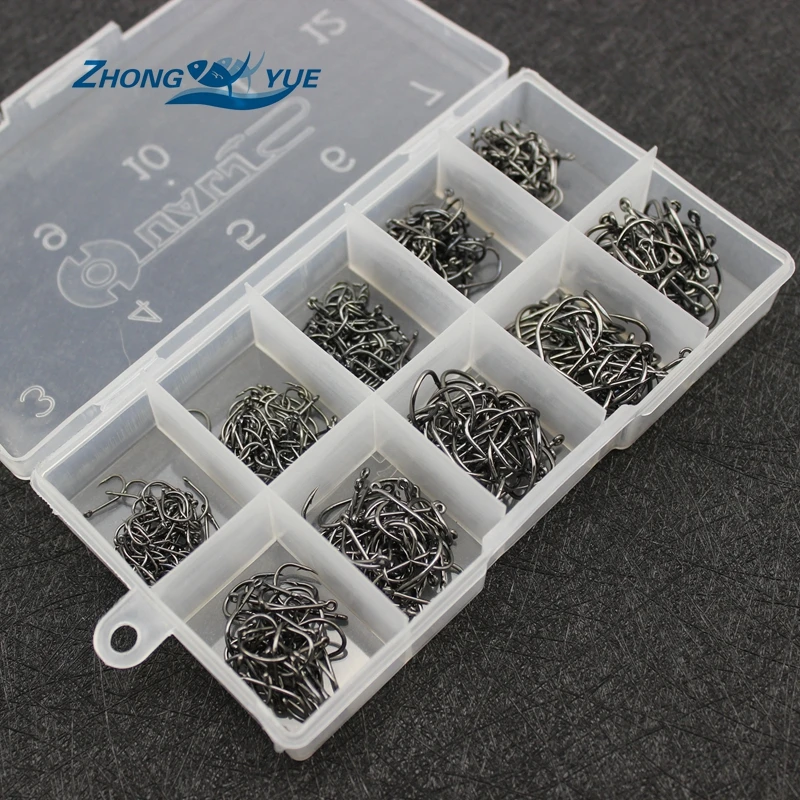 

2boxes 1000Pcs/Lot 3# -12# Fishing Hook Fishhooks Durable Pesca Jig Head Fishing Hooks with Hole Carp Fishing Tackle Box