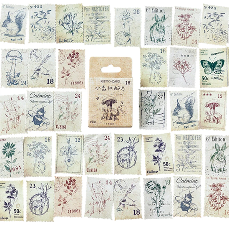 

20packs/lot small forest post office Diary DIY retro stamps plant animals series Sticker Sealing label for Gifts for office