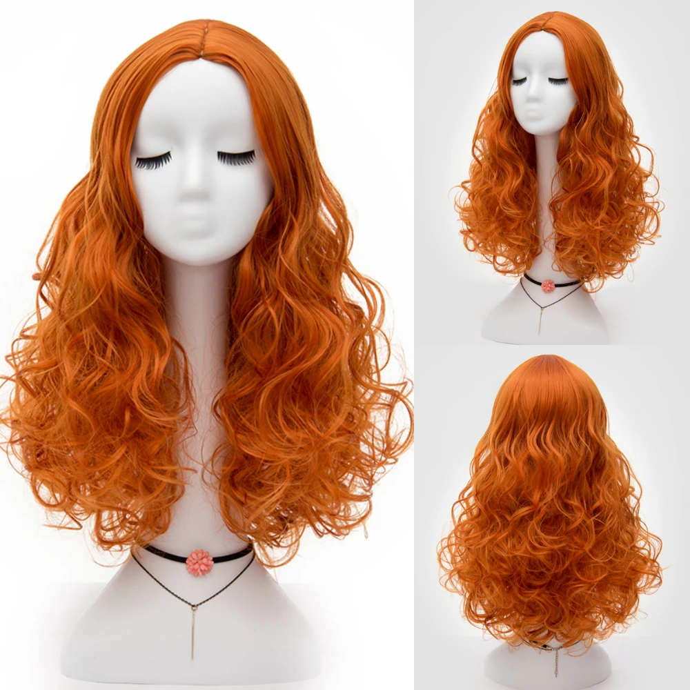 

GAKA Long Wavy Orange Cosplay Wig for Women Lolita Bobo Synthetic Middle Line Female Heat Resistant Fiber