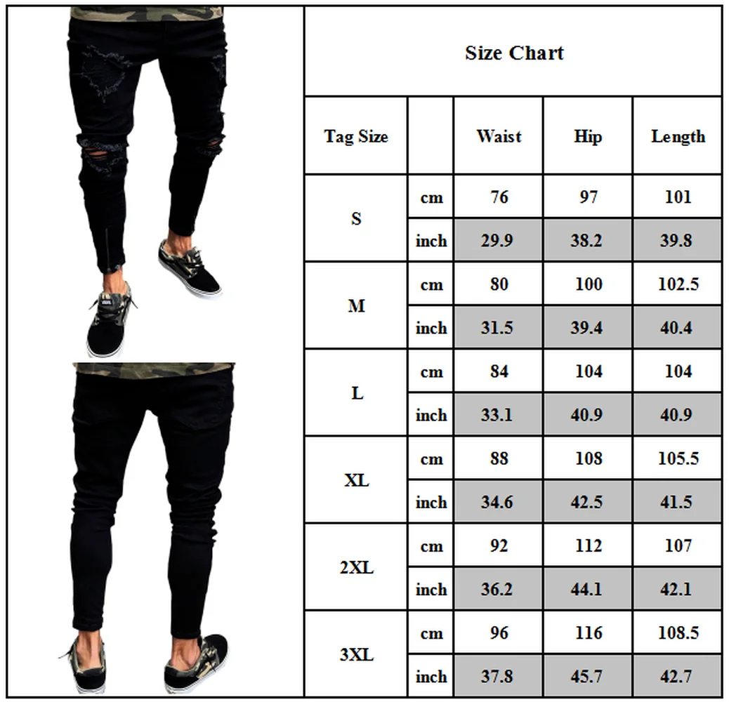 

Fashion Mens Ripped Jeans Denim Pants Skinny Distressed Slim Fit Biker Trousers Black New Style