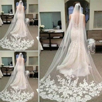 white ivory cathedral wedding bridal veils lace applique edge veil comb 3m