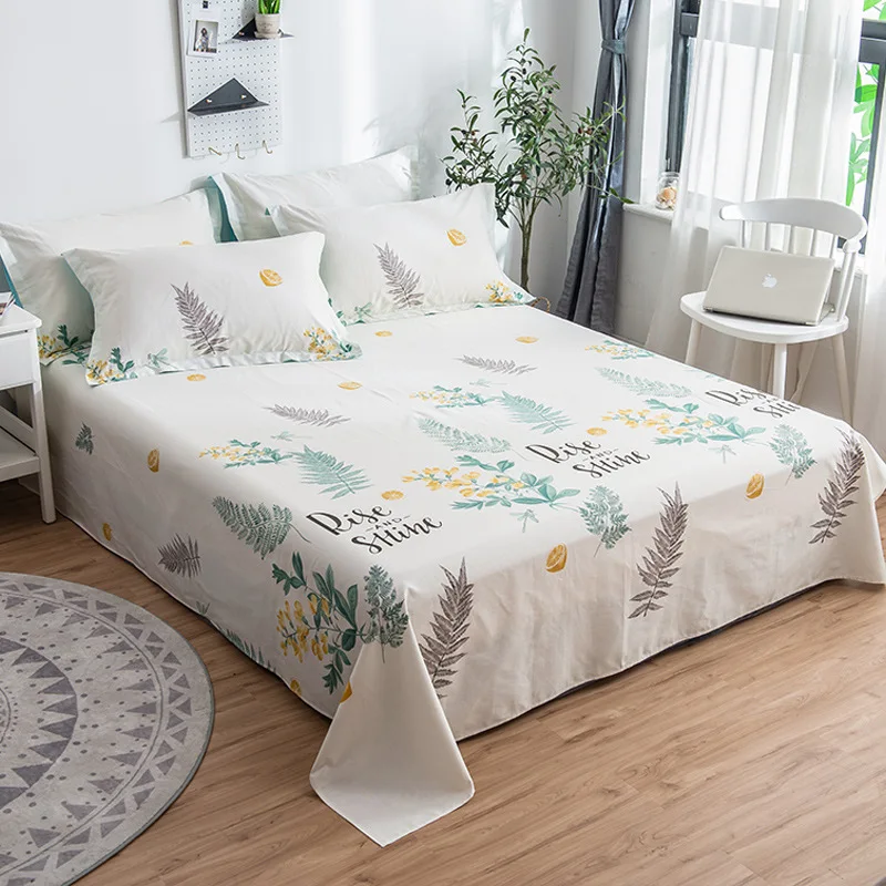New Spring Green Flower Printed Bed Sheet Cotton Flat Sheet for Bedding Set Bed Linens Twin Full Queen King Bedspreads - Цвет: Белый