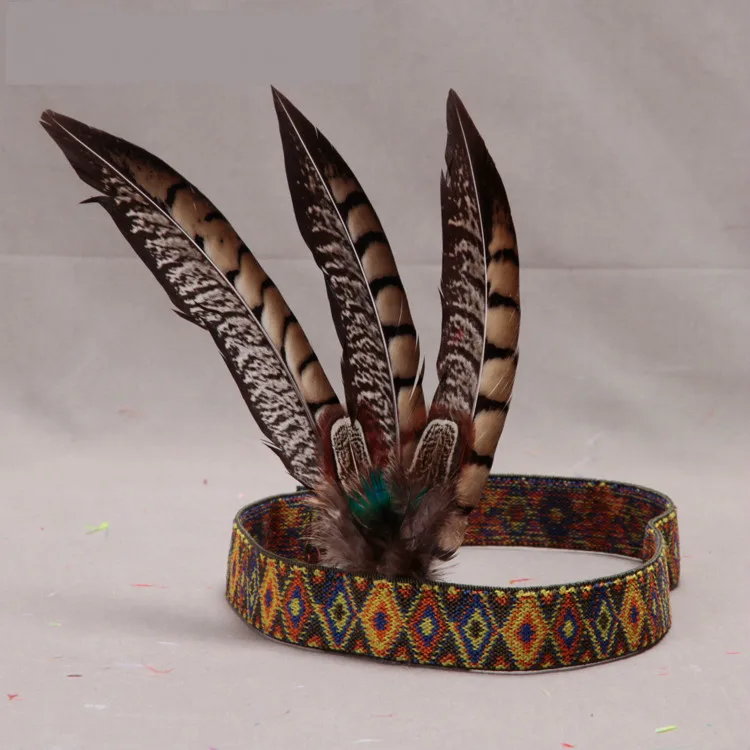 Indian Feather Headband Pheasant Hair Decorated African Emirates Hat Catwalk Show Performance Props Feather Headcraft Headdress
