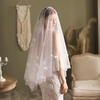 v695 elegant fingertip blusher white wedding bridal veils organza applique plain tulle brides veil women marriage accessories