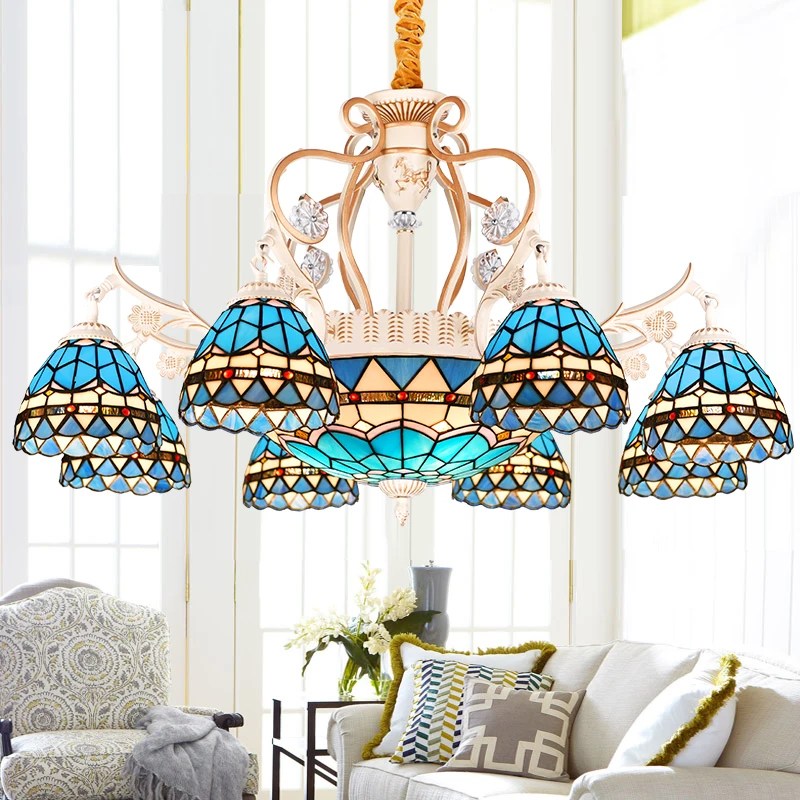 

Tiffany Baroque Stained Glass Suspended Luminaire E27 110-240v Chain Pendant Lights For Home Parlor Dining Room industrial lamp