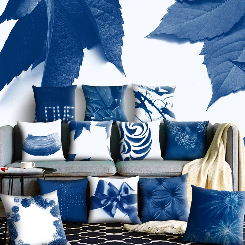 

45*45cm Blue Cushion Cover Polyester Peachskin Geometric Pillow Case Decorative Pillows Living Rome Throw Pillowcase