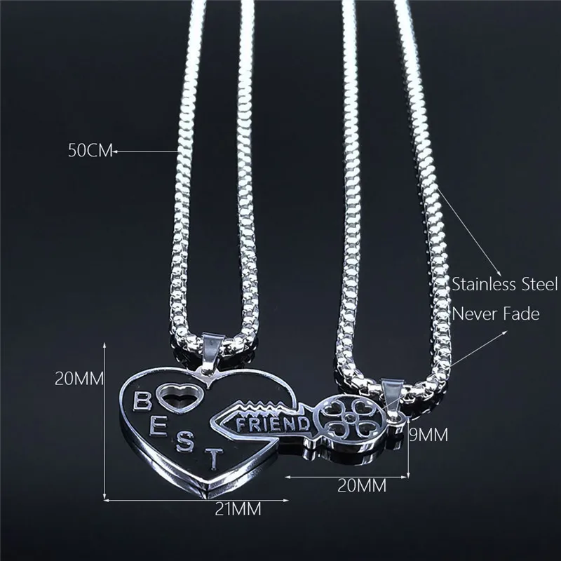 

2PCS Fashion Heart Key Stainless Steel Couple Necklace for Women Silver Color Small Necklaces Jewelry accesorios mujer N3757S01