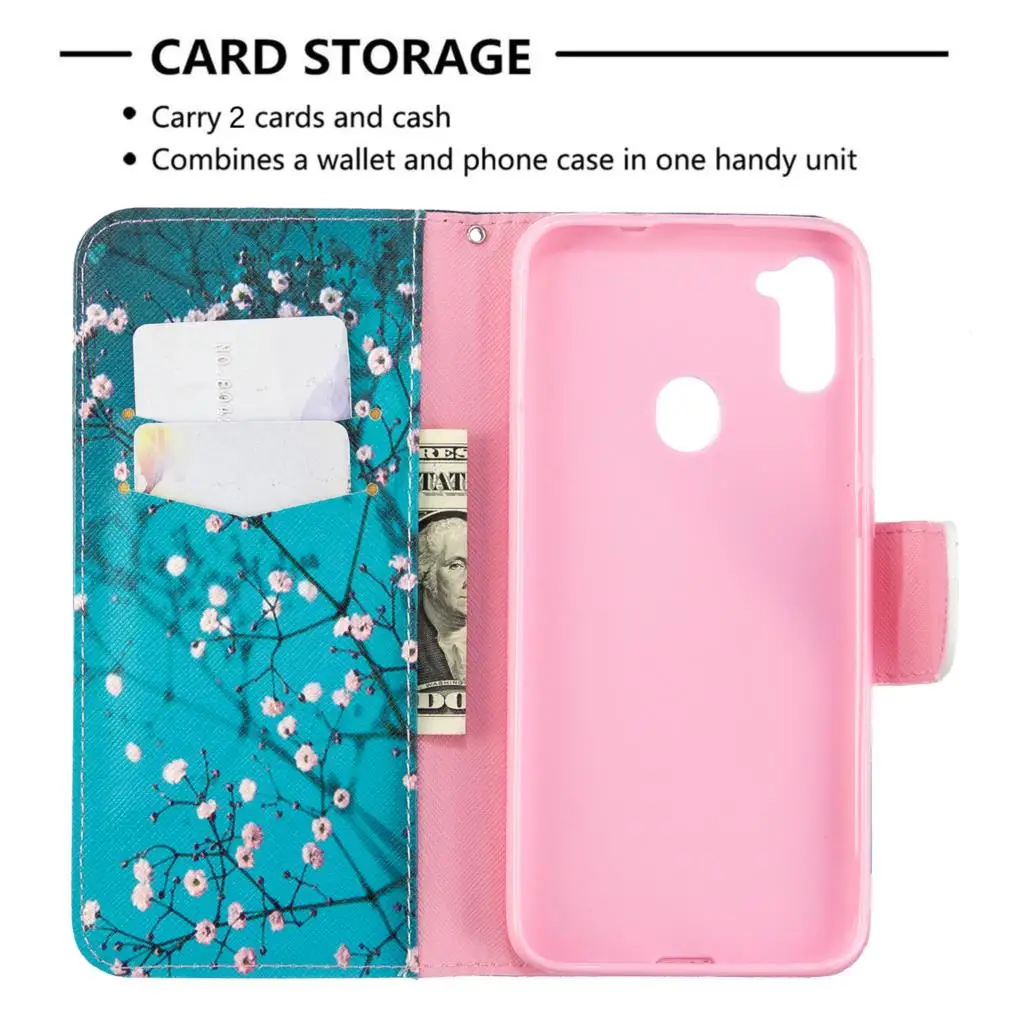 Bright Leaves Cases For telefoon Samsung A11 PU Leather Book Flip Phone Cover Capinha Galaxy para M11 Hoesje galaxus | Мобильные