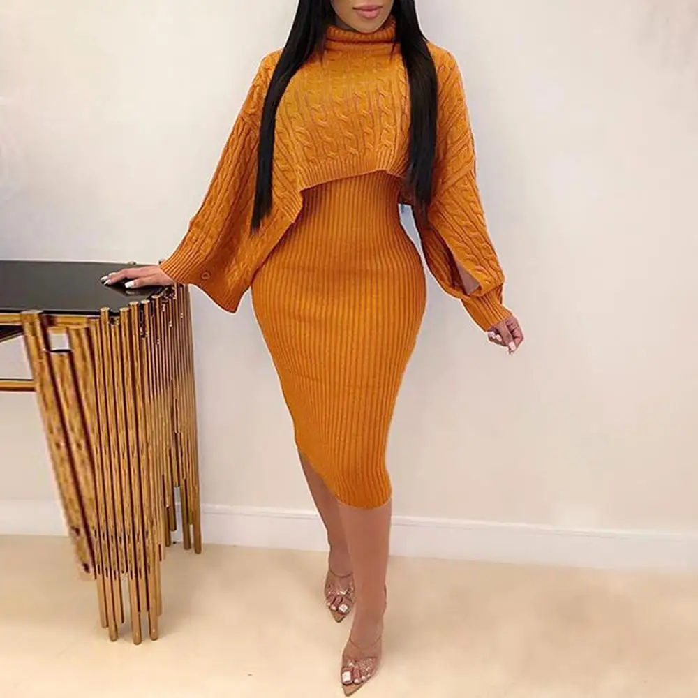 SUNGIFT платье свитер из двух частей зимнее женское рукав летучая мышь высокий