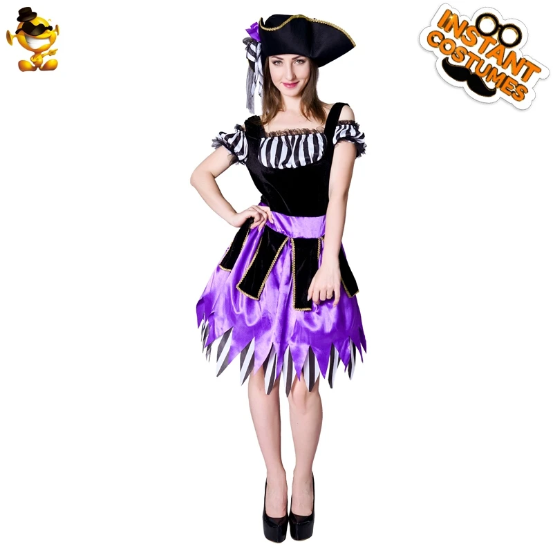 Женское фиолетовое платье пиратской тематики на Хэллоуин |