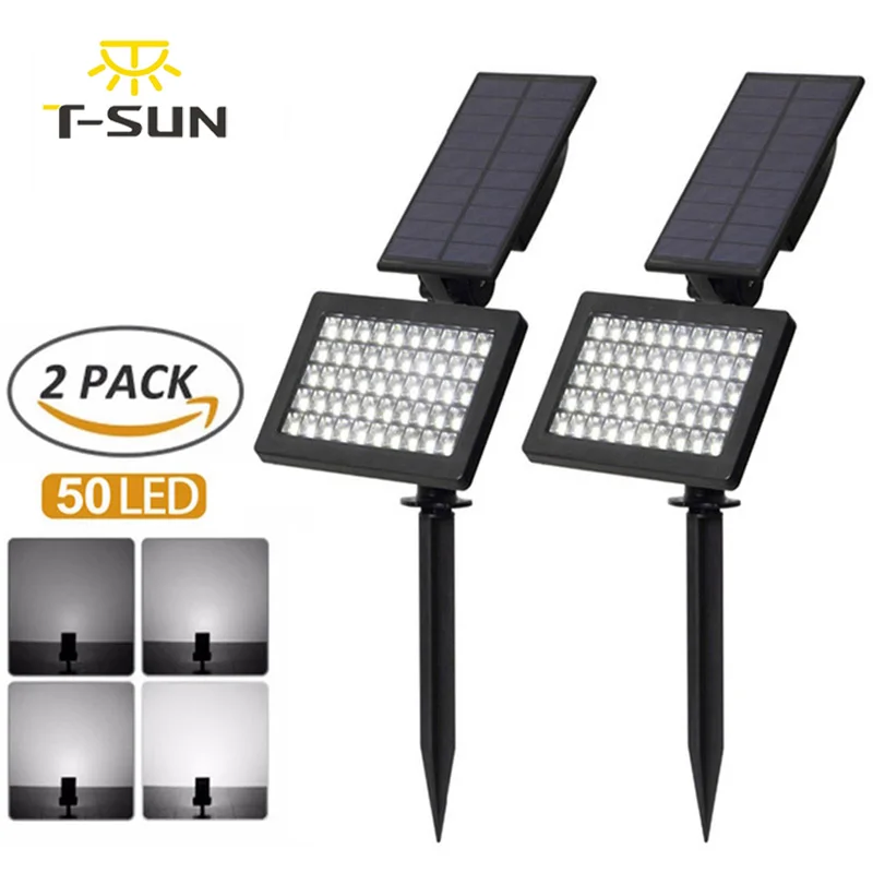 T-SUN 2 шт 50 светодиодов Солнечный садовый светильник s регулируемый светодиодный наружный солнечный светильник IP44 водонепроницаемое Освещение стен для сада/лужайки светильник