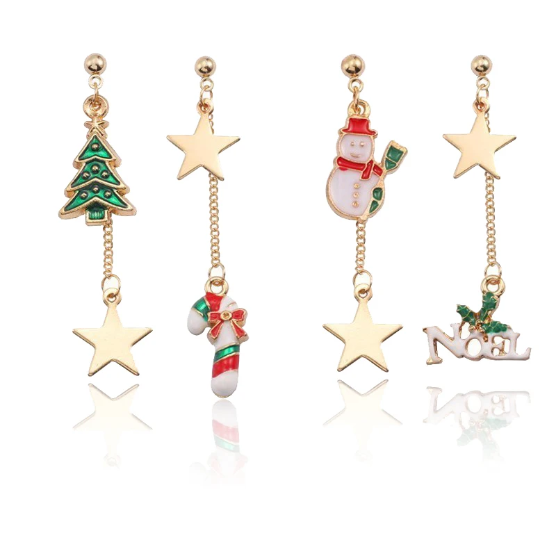 Модные длинные серьги с рождественской елкой и звездой для женщин в