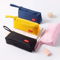 simple nylon pencil bag color zipper pen case pouch stationery student large capacity office school supplies yellow black pink