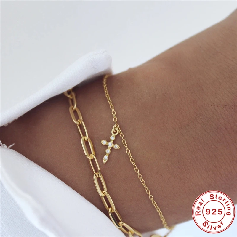 

BOAKO Luxury Cross Bracelet For Women Silver 925 Sterling 925 Original Costume Jewelry Charm Chain Cute Girls Fast Fashion