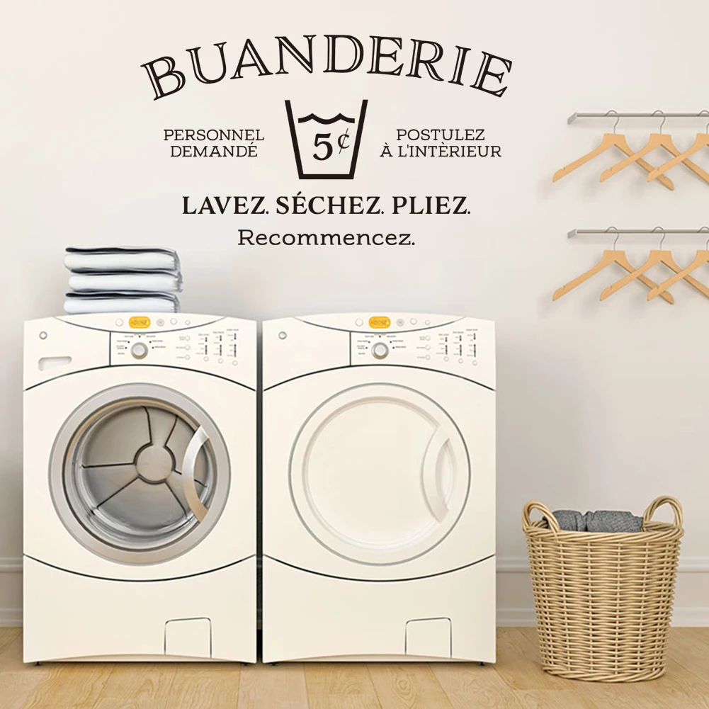 

French Self-service Laundry Decor Wall Sticker Business Shop Decals Cricut Die Cut Art Leetring Vinyl