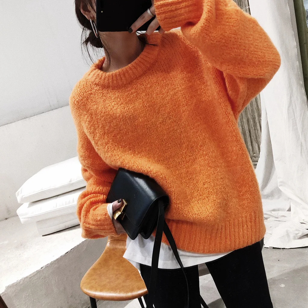 Женская одежда в новом стиле на осень и зиму свободный свитер с круглым вырезом