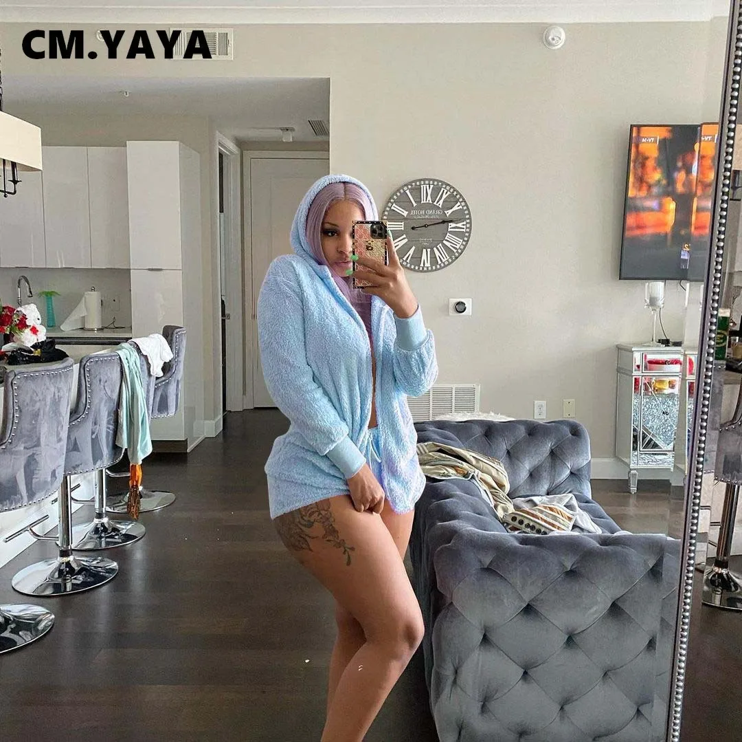 Женский флисовый спортивный костюм CM.YAYA зимний и Весенний из двух предметов