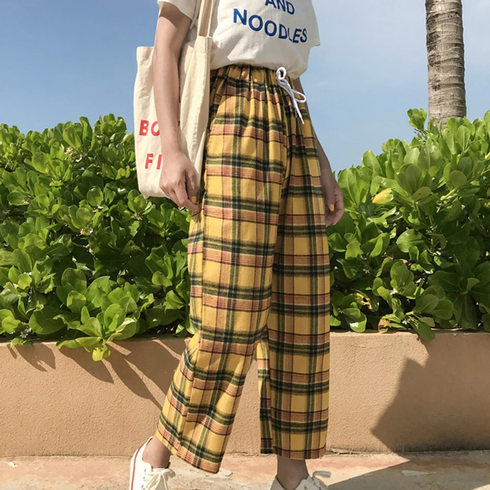 CALOFE 2019 модные женские брюки в желтую клетку стиле Харадзюку на лето и осень