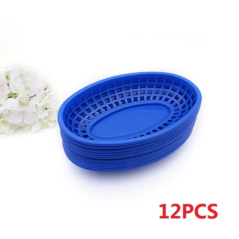12pcs Blue 9,5 ''пластиковая корзина для быстрого питания, сэндвич-дог, подносы для сервировки, дюжина пластиковых тарелок, обеденная тарелка, аксессуары для ресторана, бара, инструмент - Цвет: 12pcs Blue