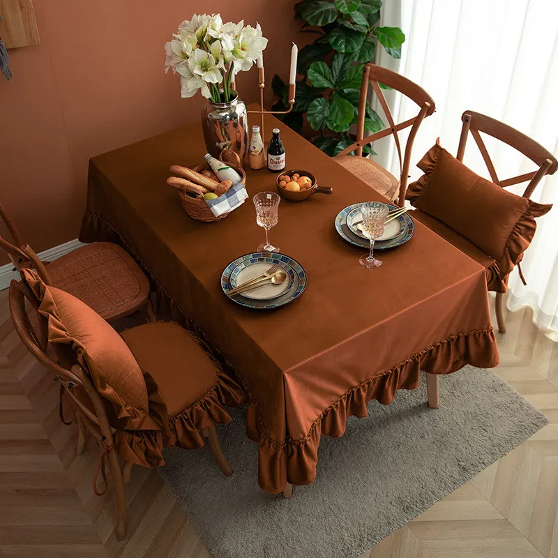 

Мягкая прямоугольная скатерть для стола бархатная для вечевечерние кухни с оборками квадратная плюшевая Обложка желтого оранжевого цвета ...