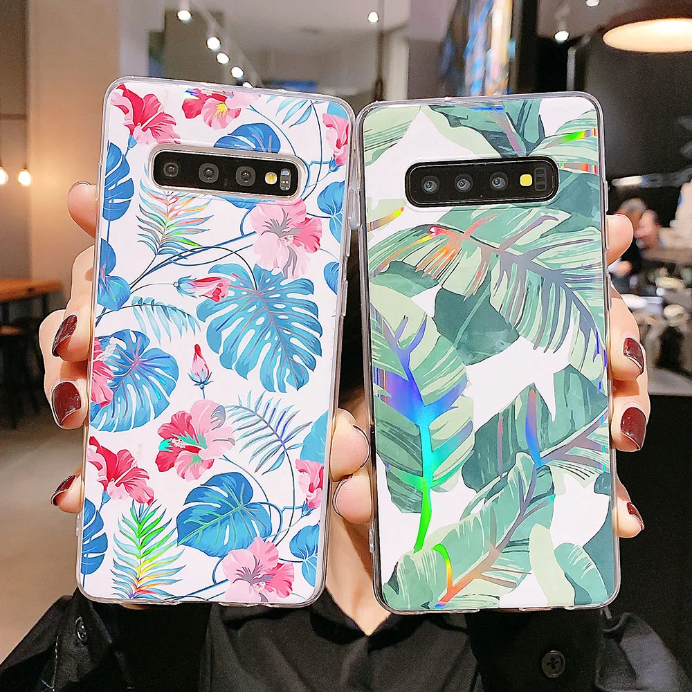 Гальванизированные чехлы для телефонов с банановыми листьями Samsung Galaxy A50 A70 S8 S9 S10