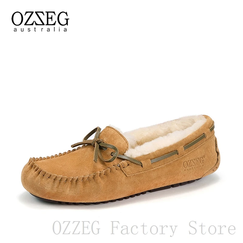 OZZEG/Роскошная брендовая дизайнерская обувь; женская зимняя обувь из натуральной кожи на плоской подошве; мужской зимний жакет на овечьем меху; лоферы с меховой подкладкой; обувь унисекс - Цвет: Unisex Brown