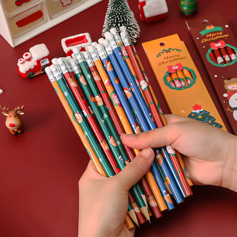 

Набор карандашей 6 шт./лот HB в рождественской коробке, набор деревянных для учеников для рисования скетчей и письма с резиновым карандашом, к...