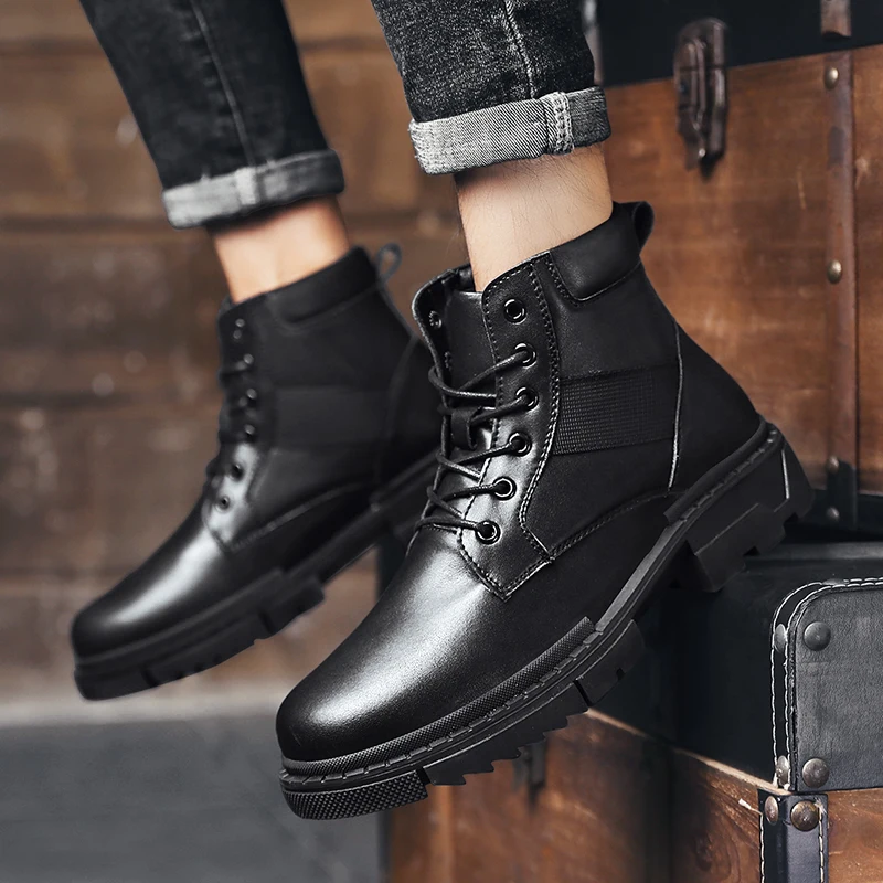 

Men Genuine Leather Shoes Autumn Winter Casual Shoe Leather Shoe Walking Footwear Soft Black Fashion Boots Outdoor Sneakers VII