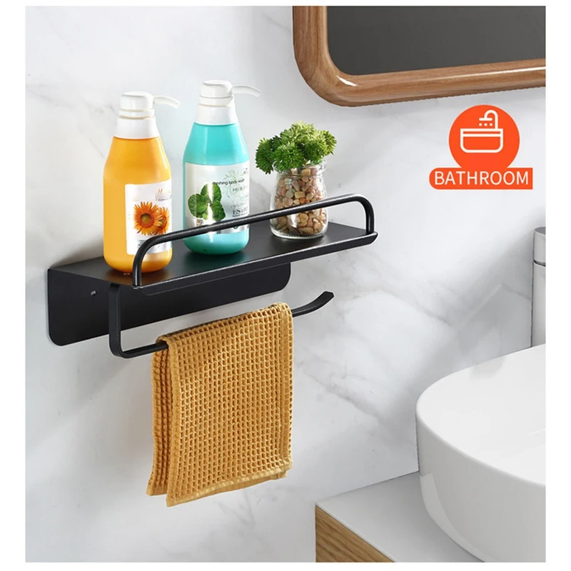 

Kitchen Wall Mounted Shelf Space Aluminum Bath Towel Bar Holder Storage Rack Hanger for Bathroom Accessories