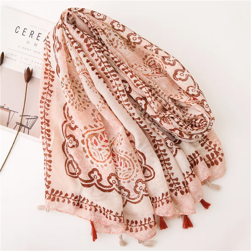 Everkaki Boho шарф шаль с принтом женские кисточки осень Цыганский узор женская накидка шарфики богемная шаль Женский зима
