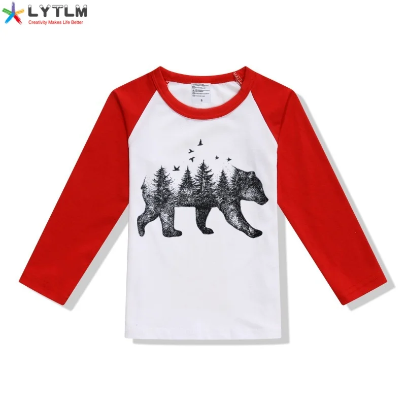 LYTLM/Одежда для маленьких мальчиков Осенняя футболка для малышей с медведем из России Детские футболки для мальчиков, реглан, топы с длинными рукавами для девочек, футболка Enfant - Цвет: CX Raglan Red