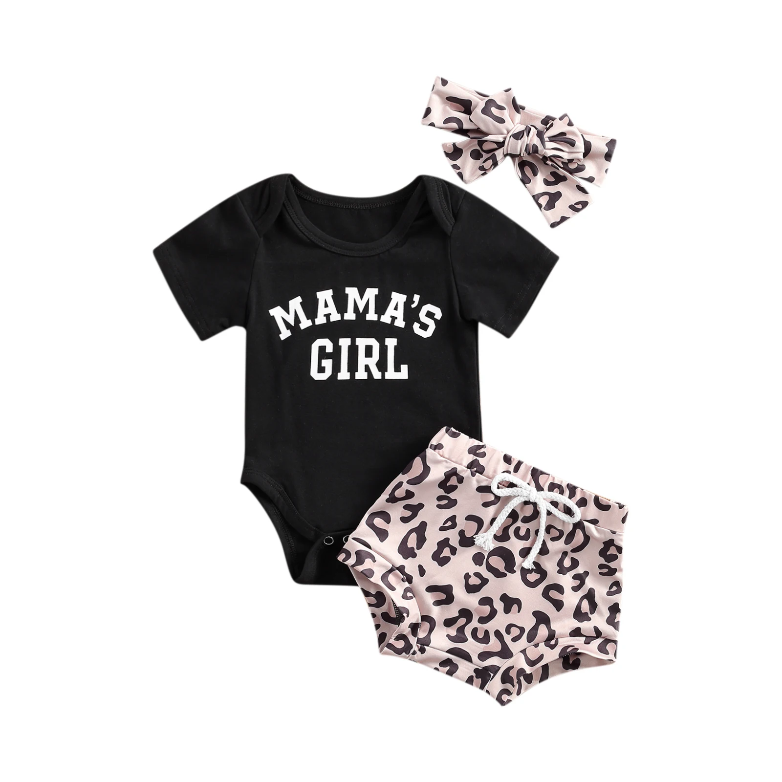 

Newborn Baby Girls Boys Letter Bodysuits + Leopard Shorts 2pcs Summer Clothing Set 0-24M