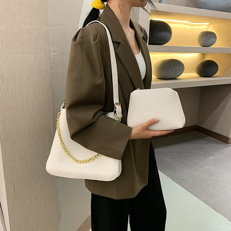 

Retro Stone Pattern Crossbody Bags For Women Luxury Designer PU Leather Chains Shoulder Bag Fashion Ladies Purses And HandBags