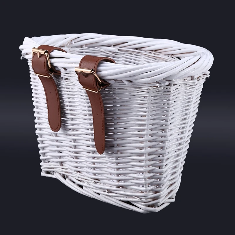 

Retro Bicycle Front Basket Wicker Bicycle Storage Basket Handmade Natural Rattan Bicycle Storage Basket White