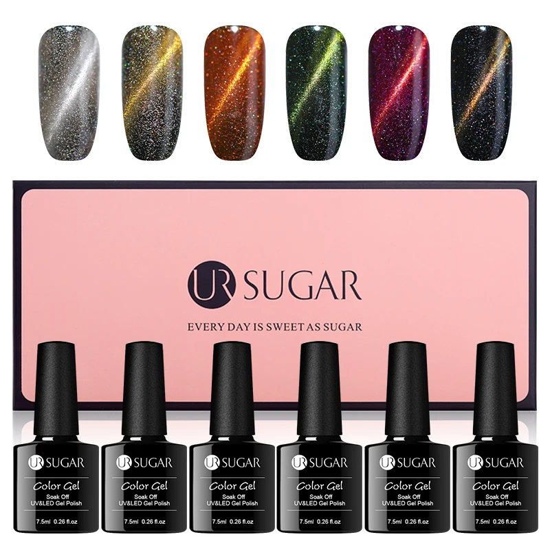 Ur Sugar 6 шт./лот 7,5 мл УФ Магнитный Гель-лак для ногтей термальный меняющий цвет впитывающийся Гель-лак для маникюра Гель-лак для ногтей