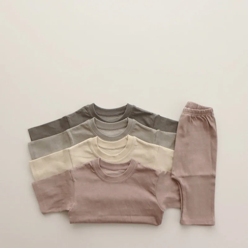 

Cotton Summer Baby Clothes Sets Unisex Cute Pure Color Toddler Tops + Pants 2pcs Casual Sleepwear Infants Homewear Clothing