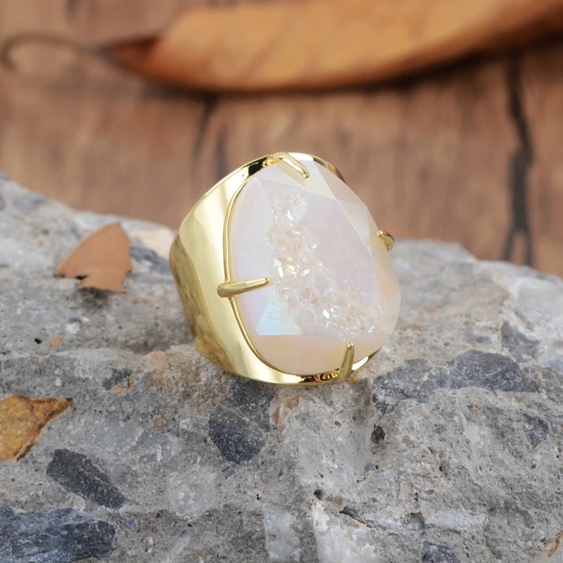 Бренд BOROSA Радужный дизайн титановое ГРАНЕННОЕ кольцо с когтями медная