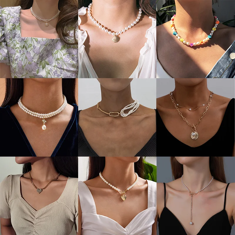 

Design Sense Pearl Chain Necklace Collarbone Chain 2021 New Retro Fashion Versatile Niche Simple Accessories Necklace