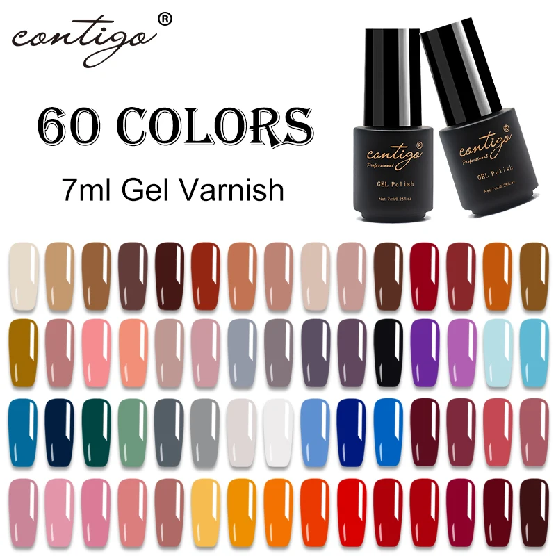 Contigo 7ml Semi-permanent UV Gel Varnish Manicure Colored for Nails Enamel Hybrid Nail Polish 60Colors Soak off Gellak New | Красота и