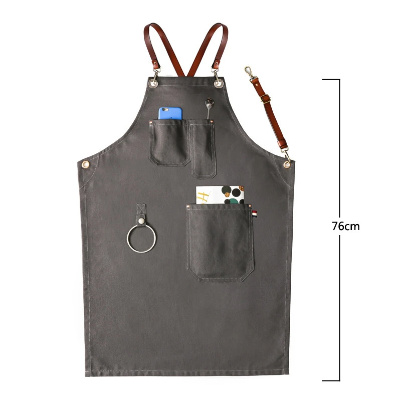 

PU Strap Denim Work Apron Barista Barber Overalls Restaurant Hotel Bakery Shop Bar Waiter Apron Home Kitchen Antifouling Apron